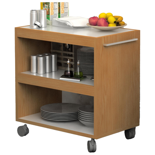 Carrello angolo Ristoro - su ruote - 70 x 43,8 x 73 cm - bianco/noce chiaro